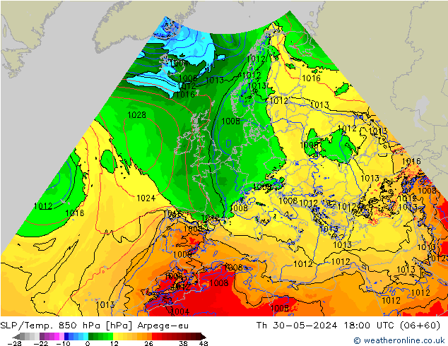 SLP/Temp. 850 hPa Arpege-eu  30.05.2024 18 UTC