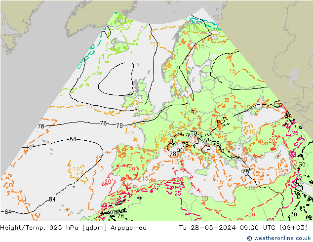 Height/Temp. 925 hPa Arpege-eu  28.05.2024 09 UTC