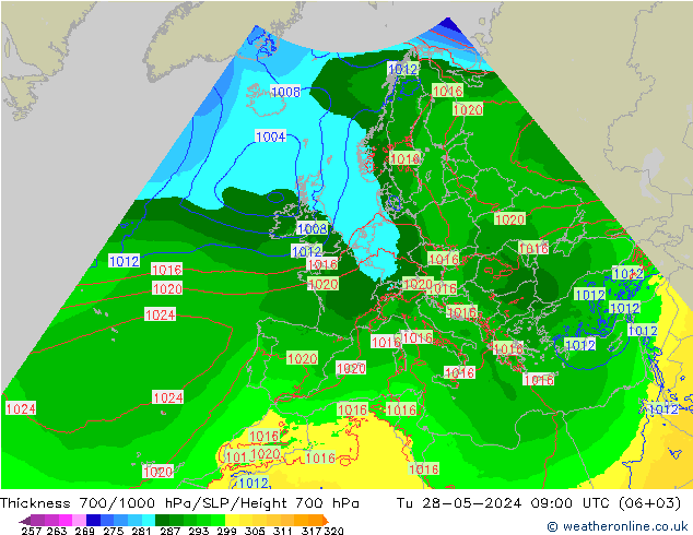 Thck 700-1000 hPa Arpege-eu 星期二 28.05.2024 09 UTC