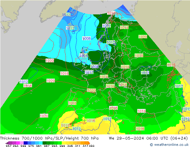 Thck 700-1000 hPa Arpege-eu 星期三 29.05.2024 06 UTC