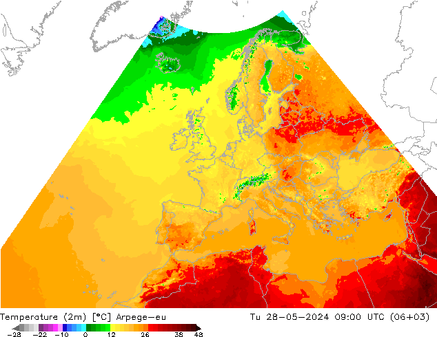 Temperature (2m) Arpege-eu Út 28.05.2024 09 UTC