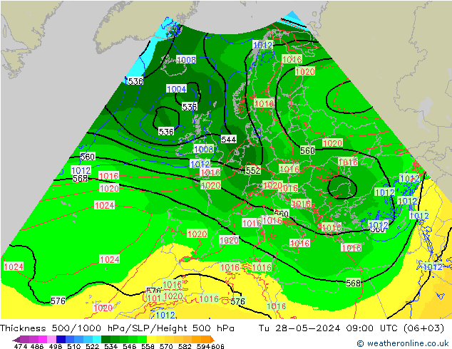 Thck 500-1000hPa Arpege-eu 星期二 28.05.2024 09 UTC