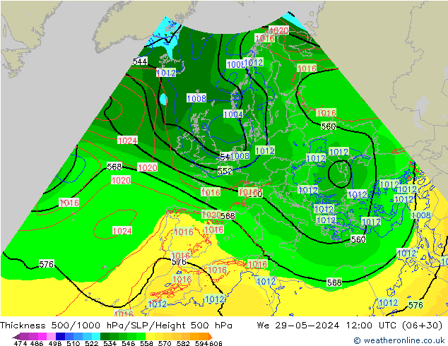 Schichtdicke 500-1000 hPa Arpege-eu Mi 29.05.2024 12 UTC