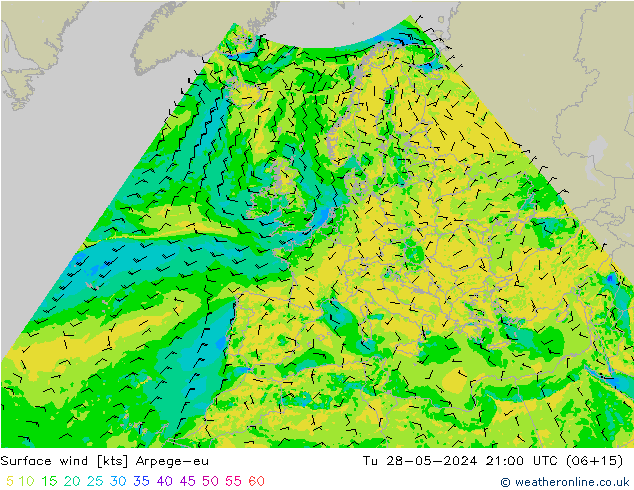 Surface wind Arpege-eu Tu 28.05.2024 21 UTC