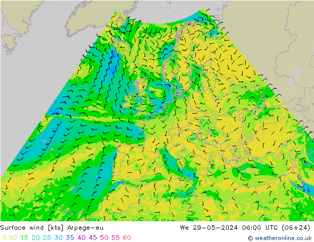 Surface wind Arpege-eu St 29.05.2024 06 UTC