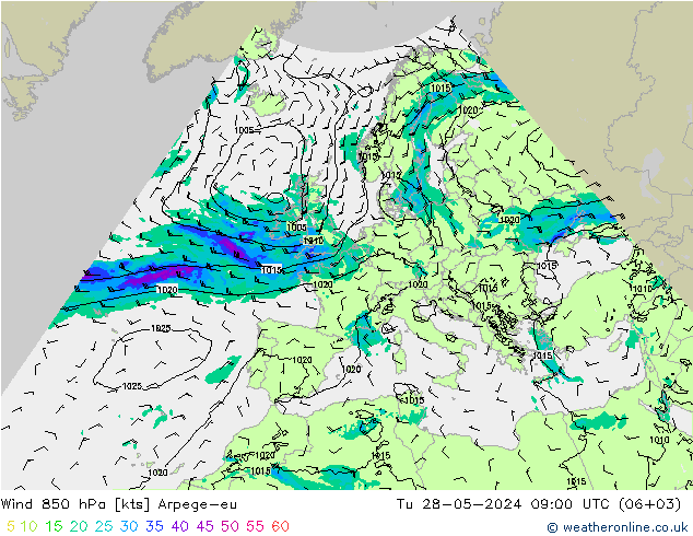 Viento 850 hPa Arpege-eu mar 28.05.2024 09 UTC