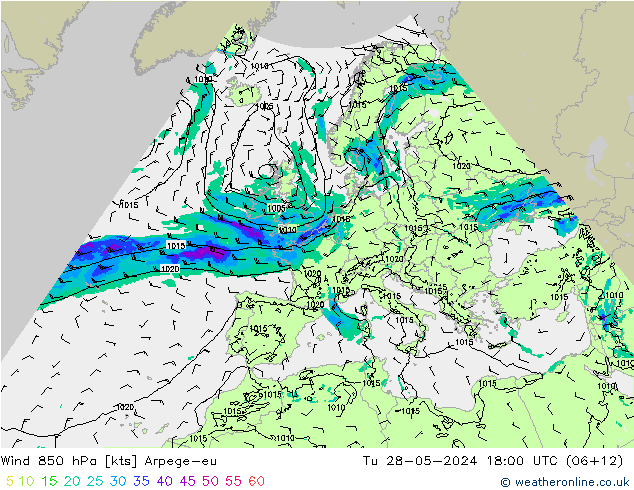 Wind 850 hPa Arpege-eu Di 28.05.2024 18 UTC