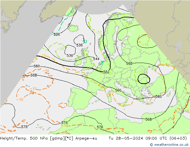 Height/Temp. 500 hPa Arpege-eu Út 28.05.2024 09 UTC