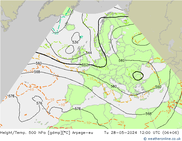 Height/Temp. 500 гПа Arpege-eu вт 28.05.2024 12 UTC