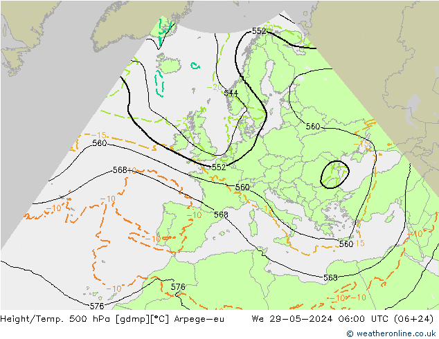 Height/Temp. 500 hPa Arpege-eu mer 29.05.2024 06 UTC