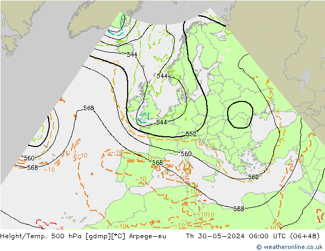 Height/Temp. 500 hPa Arpege-eu Čt 30.05.2024 06 UTC