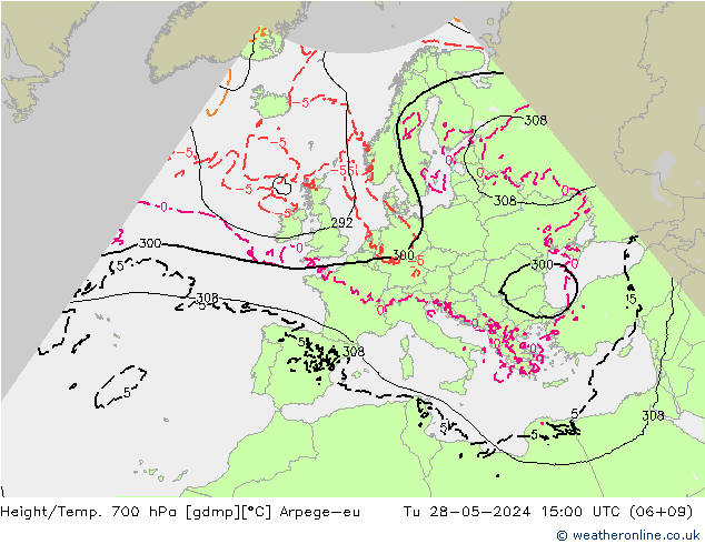 Height/Temp. 700 hPa Arpege-eu Di 28.05.2024 15 UTC