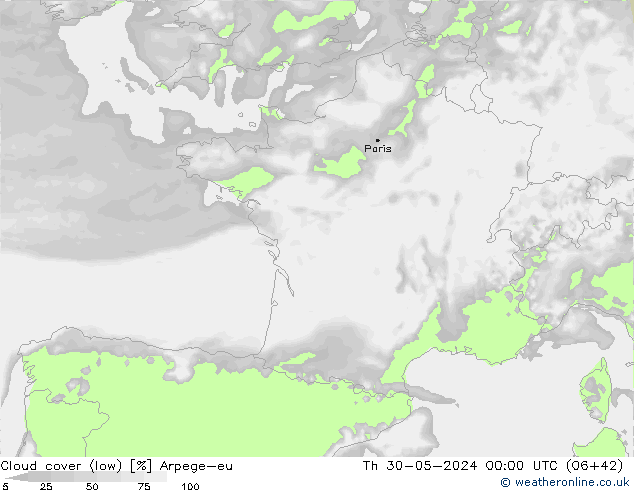 nízká oblaka Arpege-eu Čt 30.05.2024 00 UTC