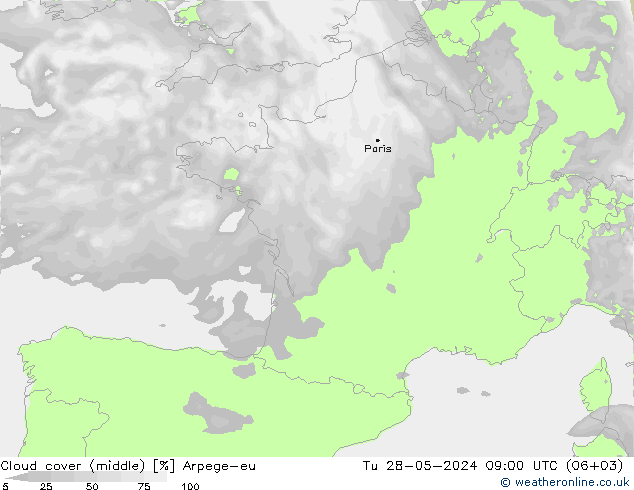 Bewolking (Middelb.) Arpege-eu di 28.05.2024 09 UTC