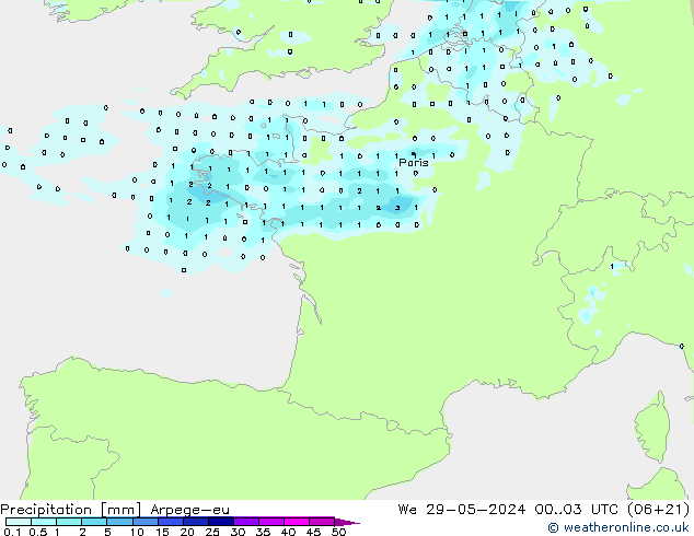 Precipitation Arpege-eu We 29.05.2024 03 UTC