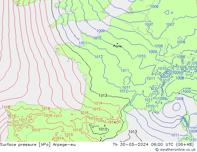 приземное давление Arpege-eu чт 30.05.2024 06 UTC