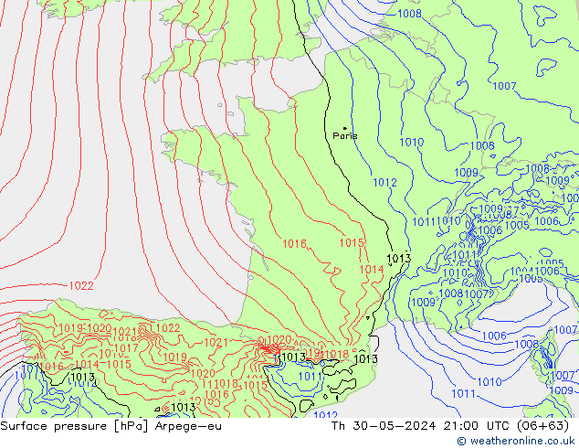 pressão do solo Arpege-eu Qui 30.05.2024 21 UTC