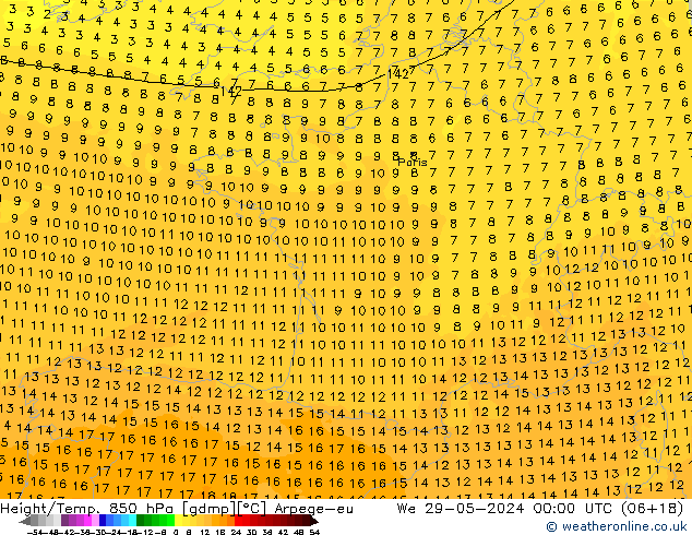 Height/Temp. 850 hPa Arpege-eu Qua 29.05.2024 00 UTC