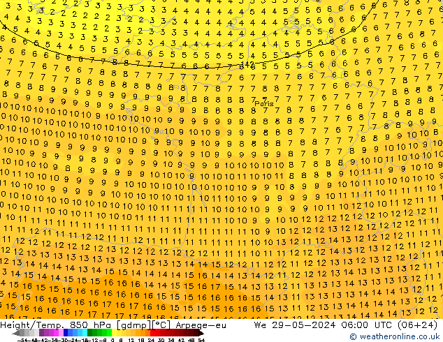 Height/Temp. 850 hPa Arpege-eu śro. 29.05.2024 06 UTC