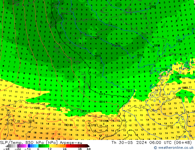 SLP/Temp. 850 hPa Arpege-eu Do 30.05.2024 06 UTC