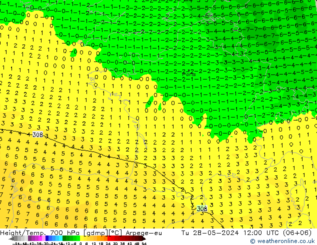 Height/Temp. 700 hPa Arpege-eu mar 28.05.2024 12 UTC