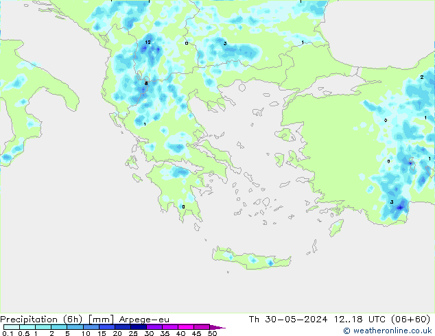 Precipitation (6h) Arpege-eu Th 30.05.2024 18 UTC