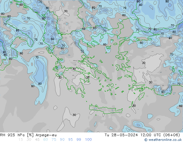 RH 925 hPa Arpege-eu wto. 28.05.2024 12 UTC