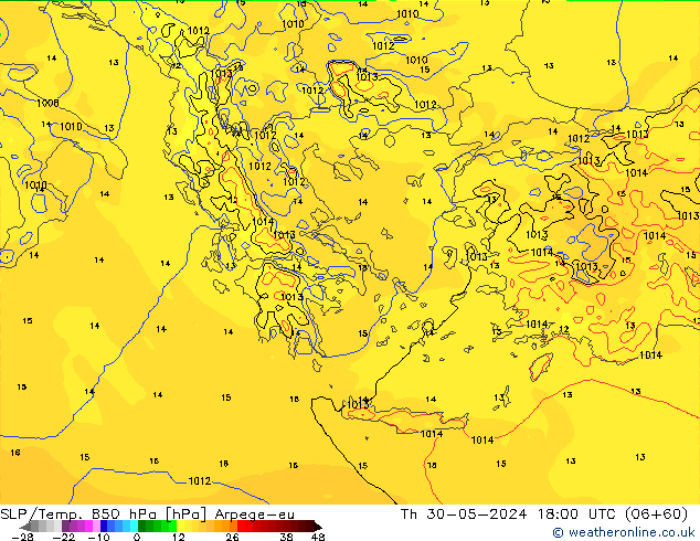 SLP/Temp. 850 hPa Arpege-eu Th 30.05.2024 18 UTC