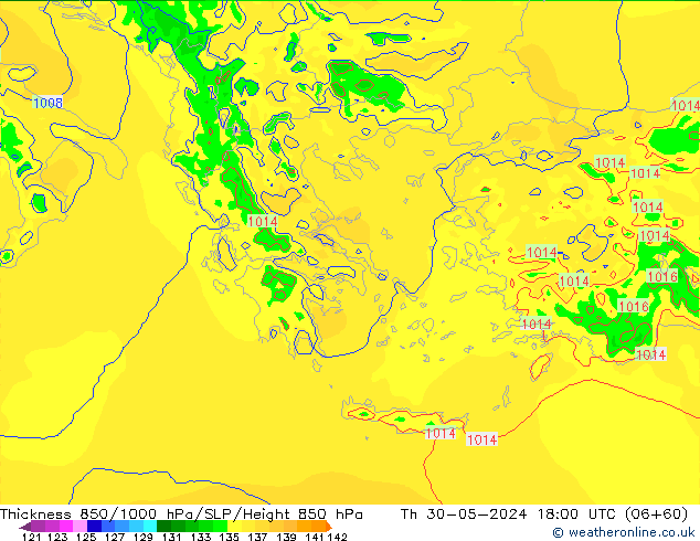 Thck 850-1000 hPa Arpege-eu  30.05.2024 18 UTC