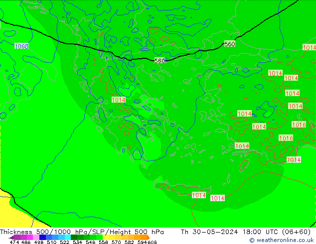 Schichtdicke 500-1000 hPa Arpege-eu Do 30.05.2024 18 UTC