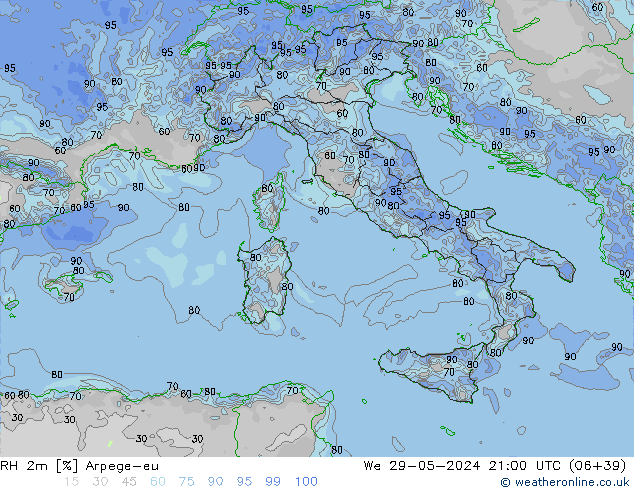 RH 2m Arpege-eu  29.05.2024 21 UTC