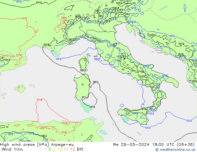High wind areas Arpege-eu mié 29.05.2024 18 UTC