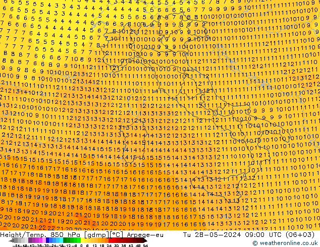 Height/Temp. 850 hPa Arpege-eu Tu 28.05.2024 09 UTC