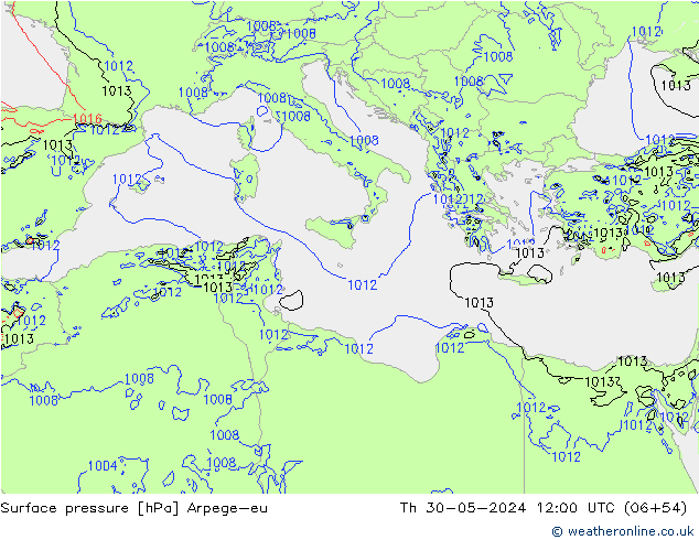 Pressione al suolo Arpege-eu gio 30.05.2024 12 UTC