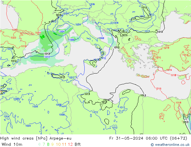 High wind areas Arpege-eu Sex 31.05.2024 06 UTC