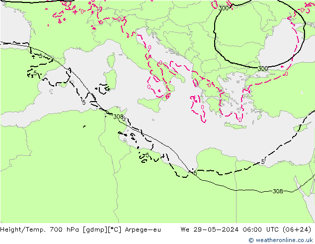 Height/Temp. 700 hPa Arpege-eu We 29.05.2024 06 UTC