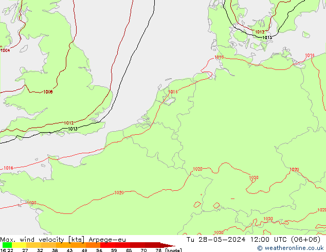 Max. wind snelheid Arpege-eu di 28.05.2024 12 UTC