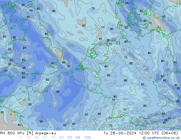 850 hPa Nispi Nem Arpege-eu Sa 28.05.2024 12 UTC