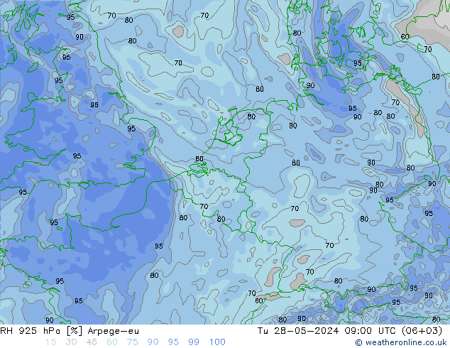 RH 925 hPa Arpege-eu Ter 28.05.2024 09 UTC