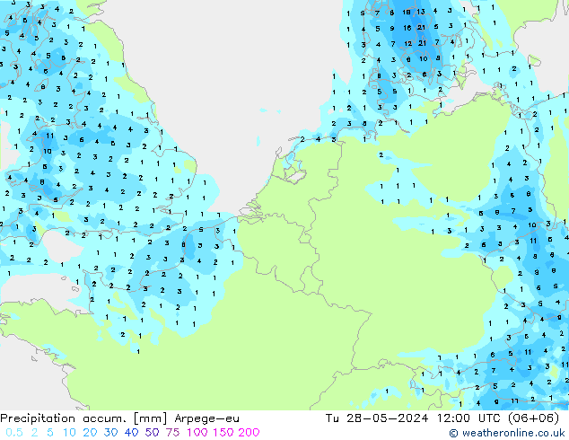 Precipitation accum. Arpege-eu  28.05.2024 12 UTC