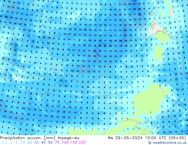 Precipitation accum. Arpege-eu ср 29.05.2024 12 UTC