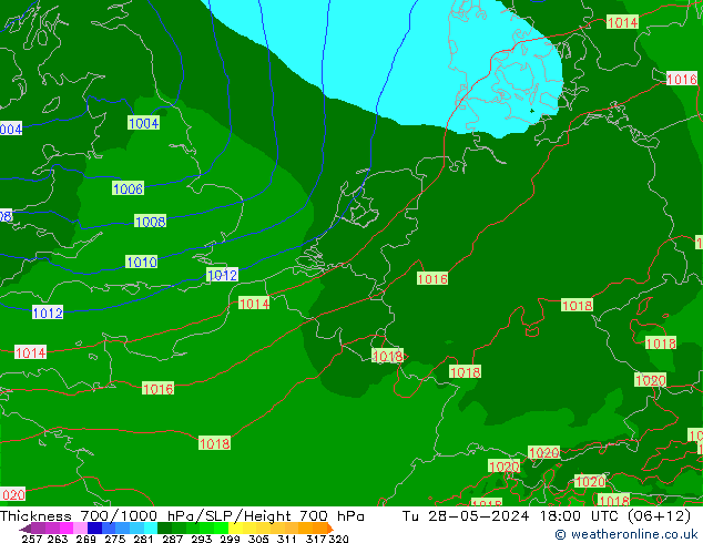 Thck 700-1000 hPa Arpege-eu mar 28.05.2024 18 UTC