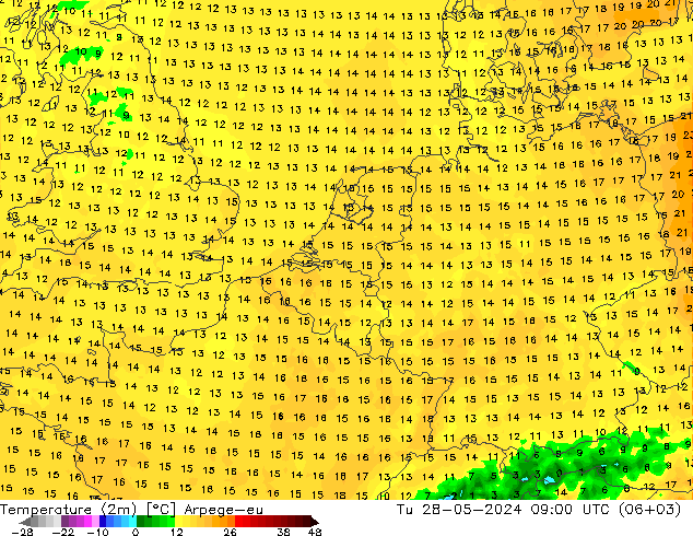 Temperatura (2m) Arpege-eu mar 28.05.2024 09 UTC