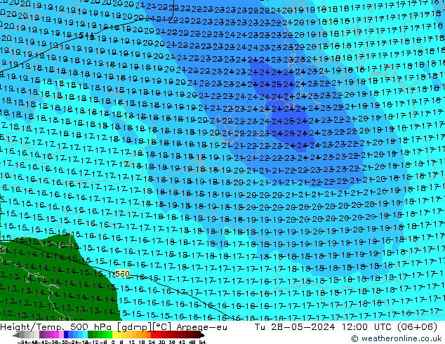 Height/Temp. 500 hPa Arpege-eu Tu 28.05.2024 12 UTC