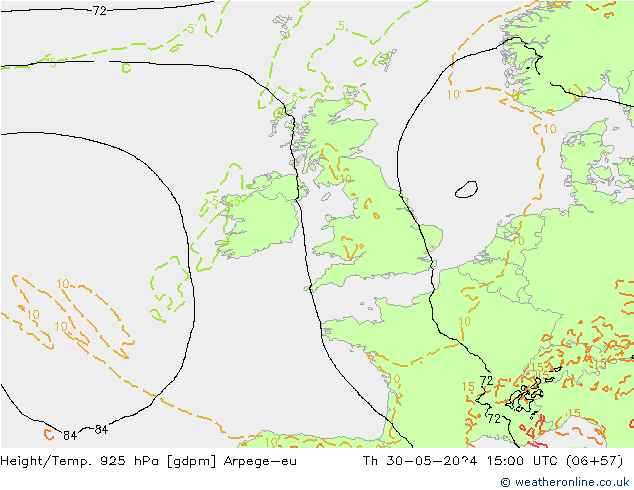 Height/Temp. 925 гПа Arpege-eu чт 30.05.2024 15 UTC