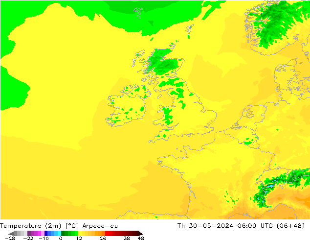 Temperature (2m) Arpege-eu Th 30.05.2024 06 UTC
