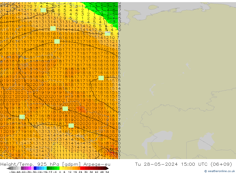 Geop./Temp. 925 hPa Arpege-eu mar 28.05.2024 15 UTC