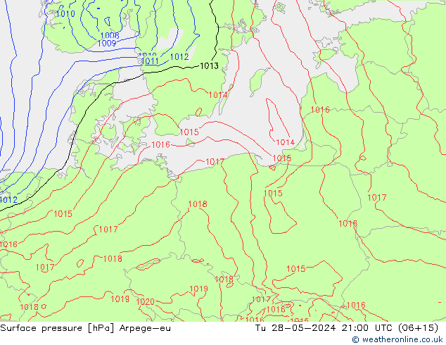 Atmosférický tlak Arpege-eu Út 28.05.2024 21 UTC