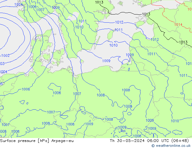 приземное давление Arpege-eu чт 30.05.2024 06 UTC