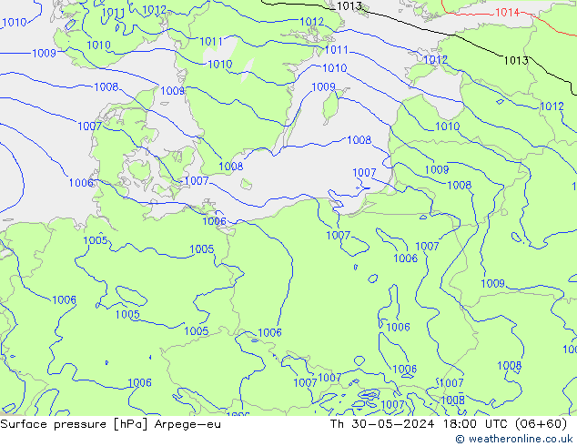 Pressione al suolo Arpege-eu gio 30.05.2024 18 UTC